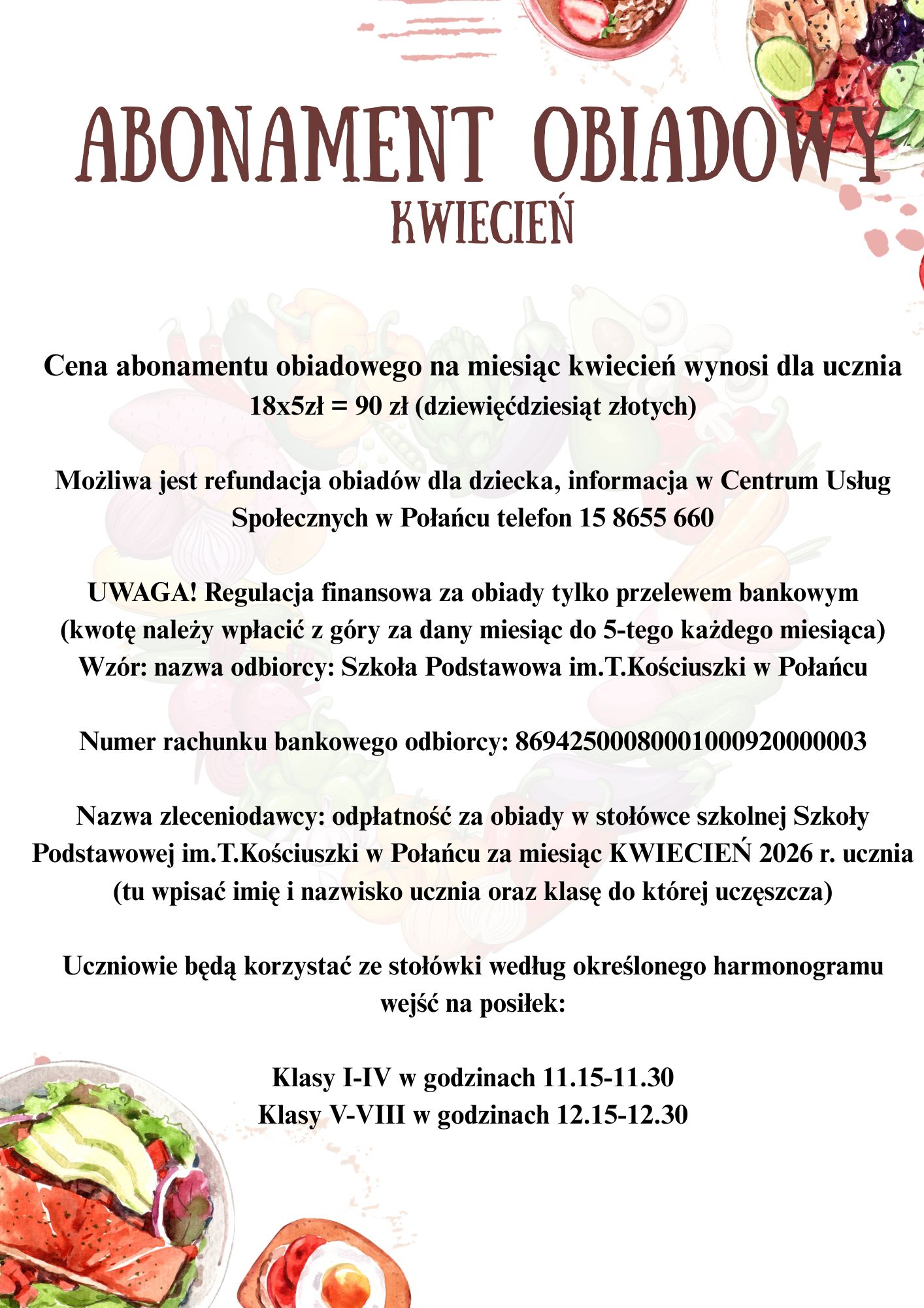 Abonament obiadowy - kwiecień