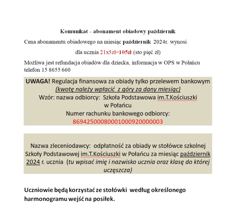 Informacja Abonament październik