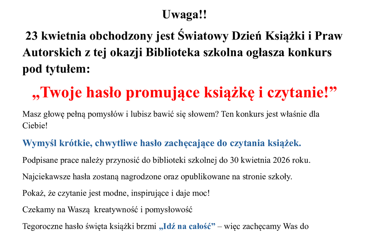 Zdjęcie do Światowy Dzień Książki - konkurs