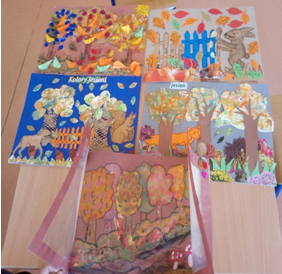 Zdjęcie prac plastycznych dzieci wysłanych na konkurs "Barwy jesieni".